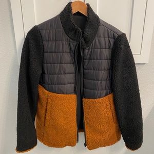 Winter coat with black and cognac colored fleece